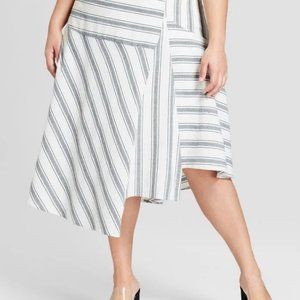 WHO WHAT WEAR Striped Flowy Asymmetric Midi Skirt